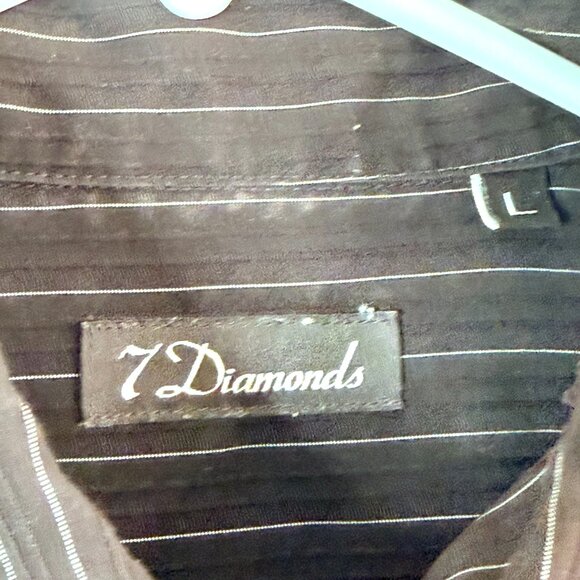 7 DIAMONDS Striped Texture Stretch Long Sleeve Button Up Shirt Mens L Brown - Picture 2 of 8